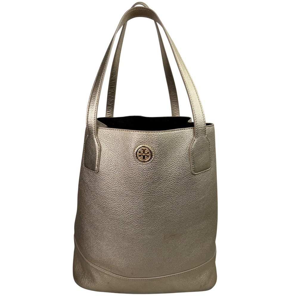 Tory Burch Michelle Buckle Tote Bag‎ Metallic Gold Leather Purse Large